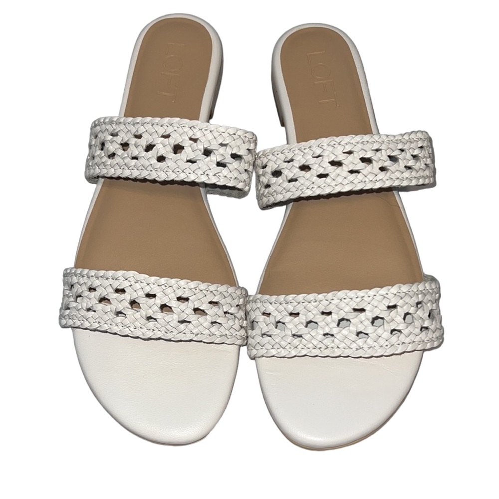 LOFT White Braided Double-Strap Slide Sandals